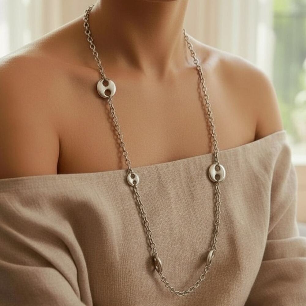 Silver Mariner Pignose Coffee Bean Exaggerated Statement Necklace